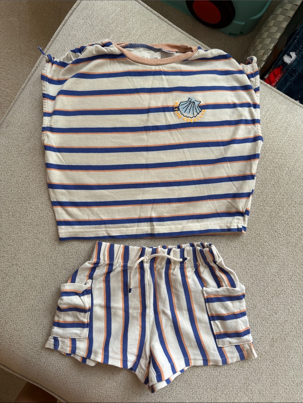 Zara Kids Striped Short Set - Blue & Tan